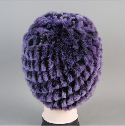 Real Rex Rabbit Winter Fur Hat For Women Russian Real Fur Knitted Cap