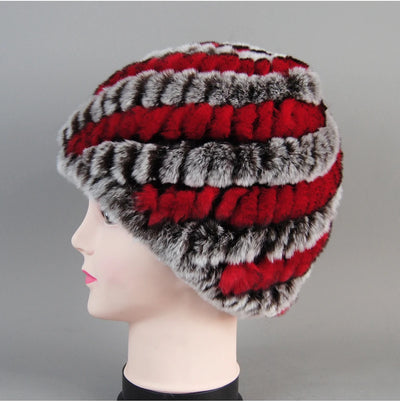 Real Rex Rabbit Winter Fur Hat For Women Russian Real Fur Knitted Cap