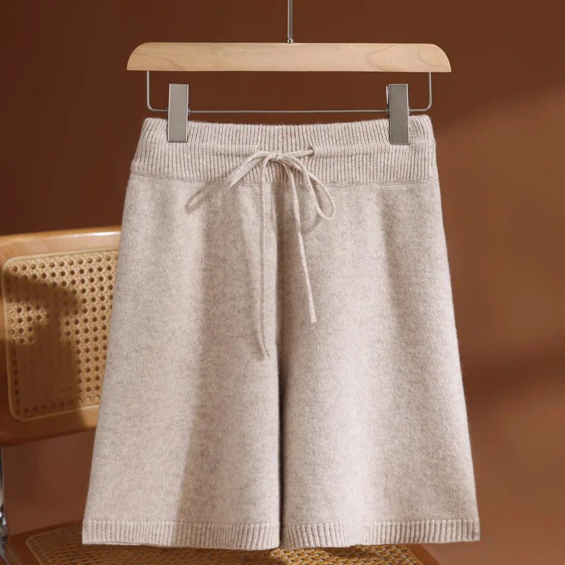 Merino Wool Pants Knitted Cashmere Shorts Trousers Above Knees