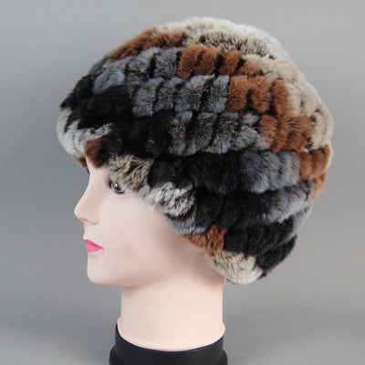 Real Rex Rabbit Winter Fur Hat For Women Russian Real Fur Knitted Cap
