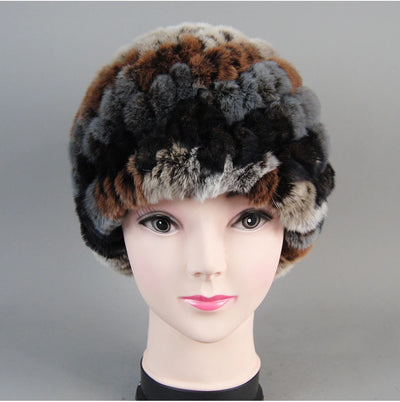 Real Rex Rabbit Winter Fur Hat For Women Russian Real Fur Knitted Cap