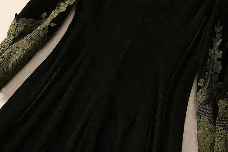 MARYYIMEI Fashion design Women's Dress Lace Splicing Long-Sleeved Beading Pretty Slim-Fit Hip Wrap Elegant Velvet Dresses
