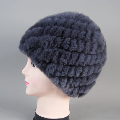 Real Rex Rabbit Winter Fur Hat For Women Russian Real Fur Knitted Cap