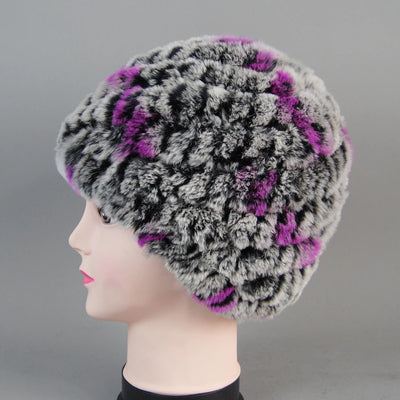 Real Rex Rabbit Winter Fur Hat For Women Russian Real Fur Knitted Cap