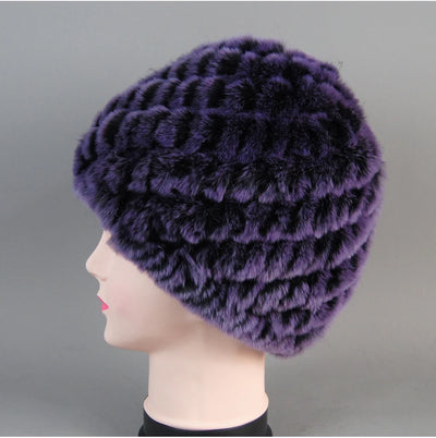 Real Rex Rabbit Winter Fur Hat For Women Russian Real Fur Knitted Cap