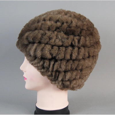 Real Rex Rabbit Winter Fur Hat For Women Russian Real Fur Knitted Cap