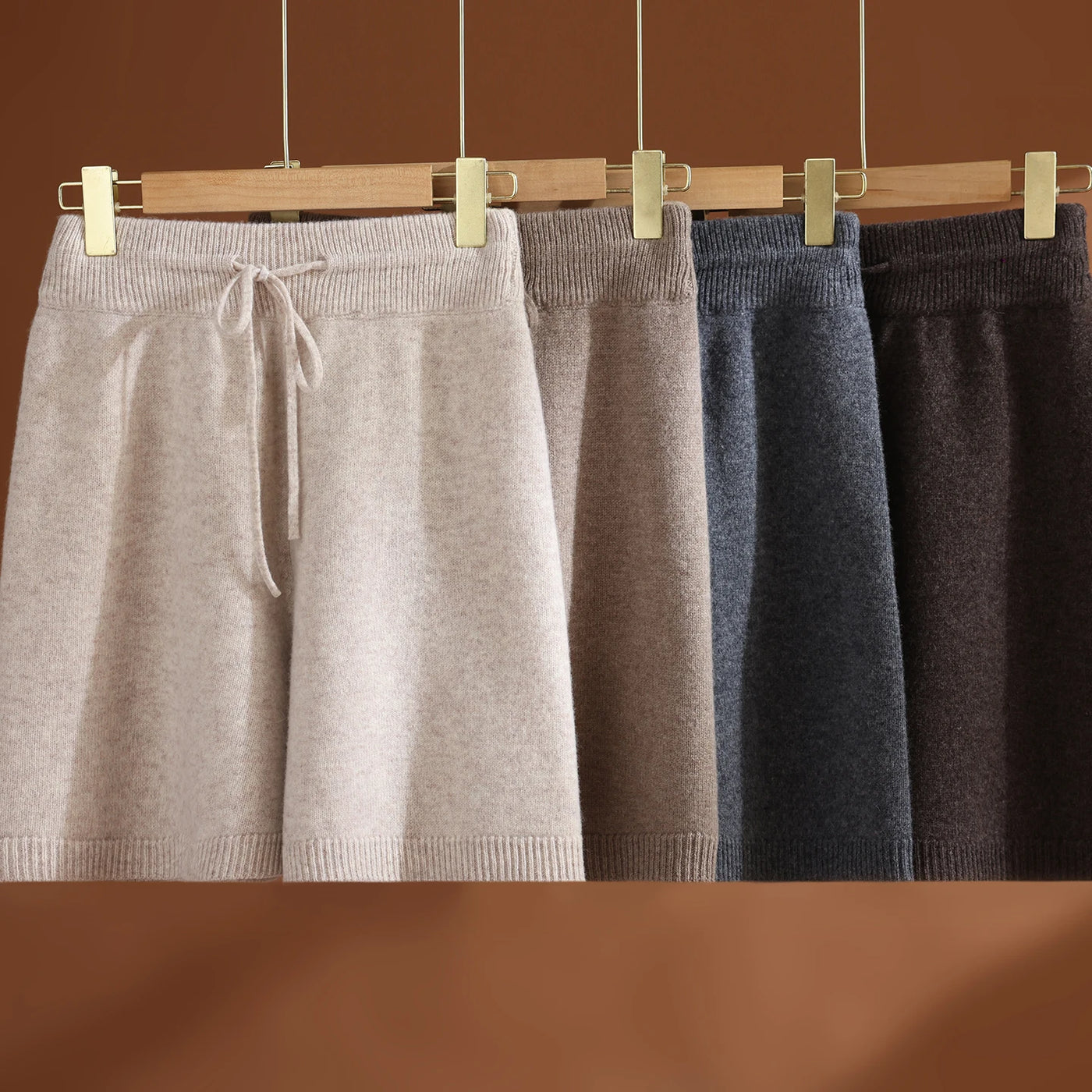 Merino Wool Pants Knitted Cashmere Shorts Trousers Above Knees