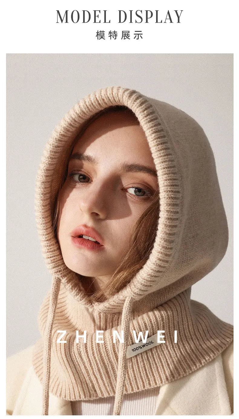 Wool Slouchy Balaclava Winter Hat for Women  Knitted Scarf