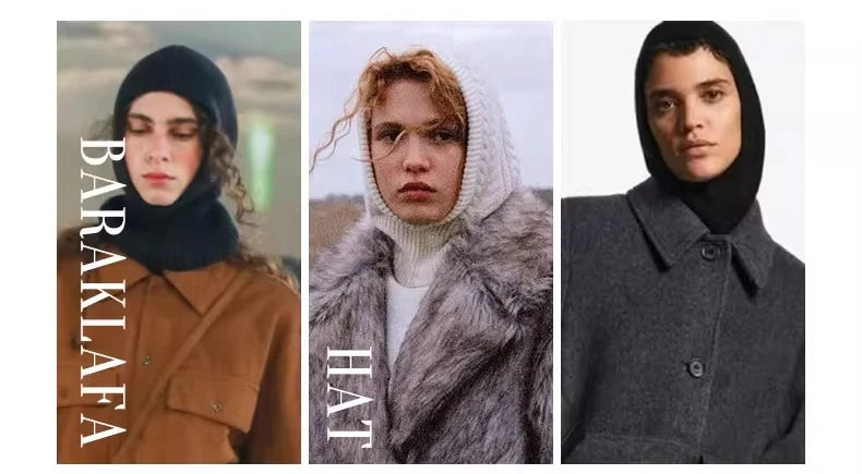 Wool Slouchy Balaclava Winter Hat for Women  Knitted Scarf