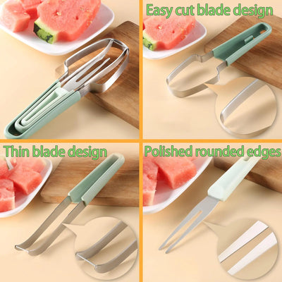 Watermelon Fork Slicer Cutter, Stainless Steel Fruit 3-in-1