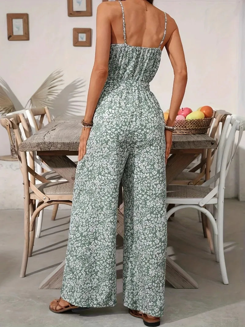 Jumpsuits for Women Summer Casual Printed Round Neck Suspender Jumpsuit