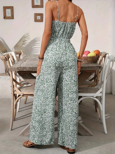 Jumpsuits for Women Summer Casual Printed Round Neck Suspender Jumpsuit