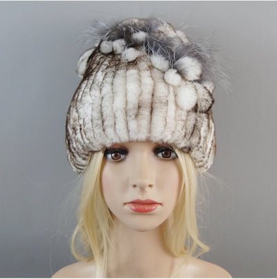 Luxury Women Fur Hat For Winter Handmade Natural Rex Rabbit Fox .
