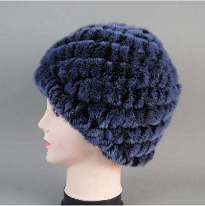Real Rex Rabbit Winter Fur Hat For Women Russian Real Fur Knitted Cap
