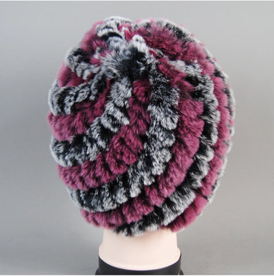 Real Rex Rabbit Winter Fur Hat For Women Russian Real Fur Knitted Cap