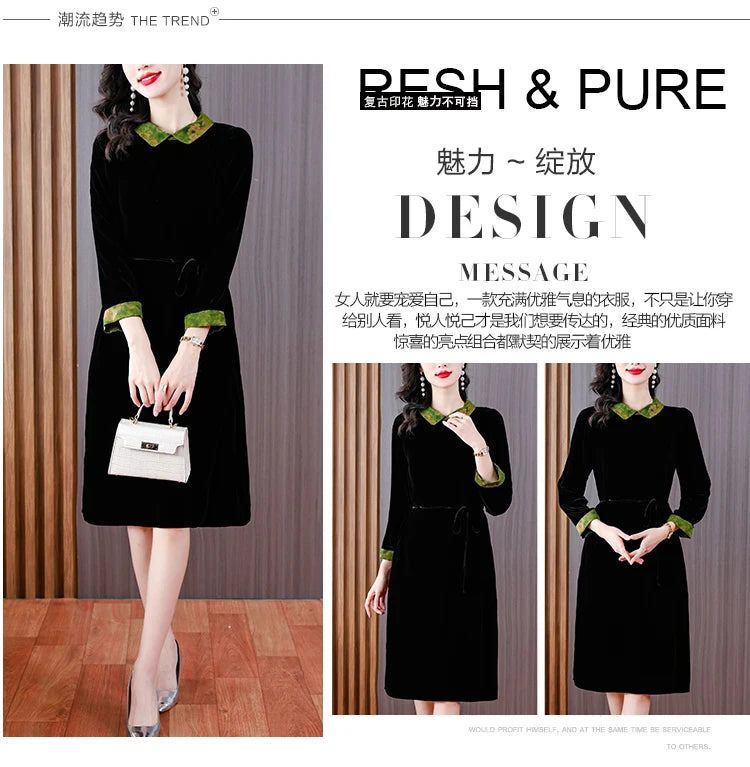 Winter Luxury Velvet Formal Elegant Party Dress Women Korean Vintage