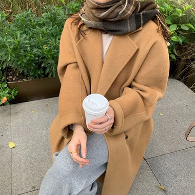 Long Wool Coat  Audrey Hepburn  Mid Length Slim Fit Woolen Overcoat