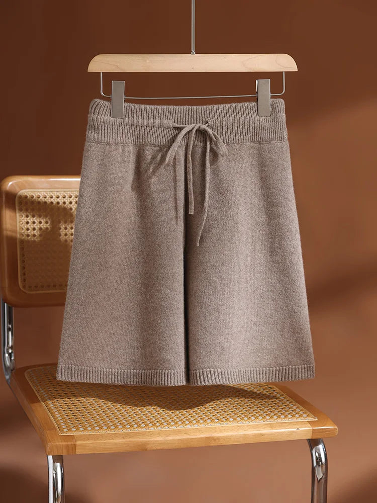 Merino Wool Pants Knitted Cashmere Shorts Trousers Above Knees