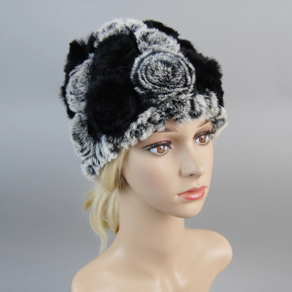 Winter Fur Hat Scarf Sets Natural Warm Real Rex Rabbit Fur
