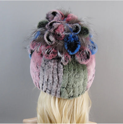 Luxury Women Fur Hat For Winter Handmade Natural Rex Rabbit Fox .