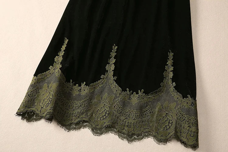 MARYYIMEI Fashion design Women's Dress Lace Splicing Long-Sleeved Beading Pretty Slim-Fit Hip Wrap Elegant Velvet Dresses