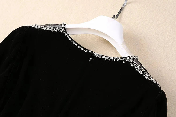 MARYYIMEI Fashion design Women's Dress Lace Splicing Long-Sleeved Beading Pretty Slim-Fit Hip Wrap Elegant Velvet Dresses