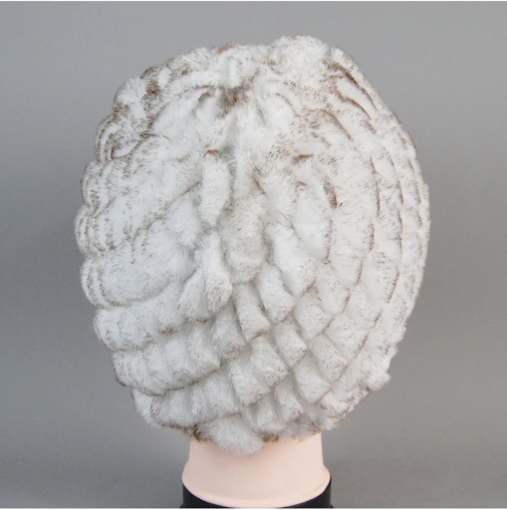 Real Rex Rabbit Winter Fur Hat For Women Russian Real Fur Knitted Cap