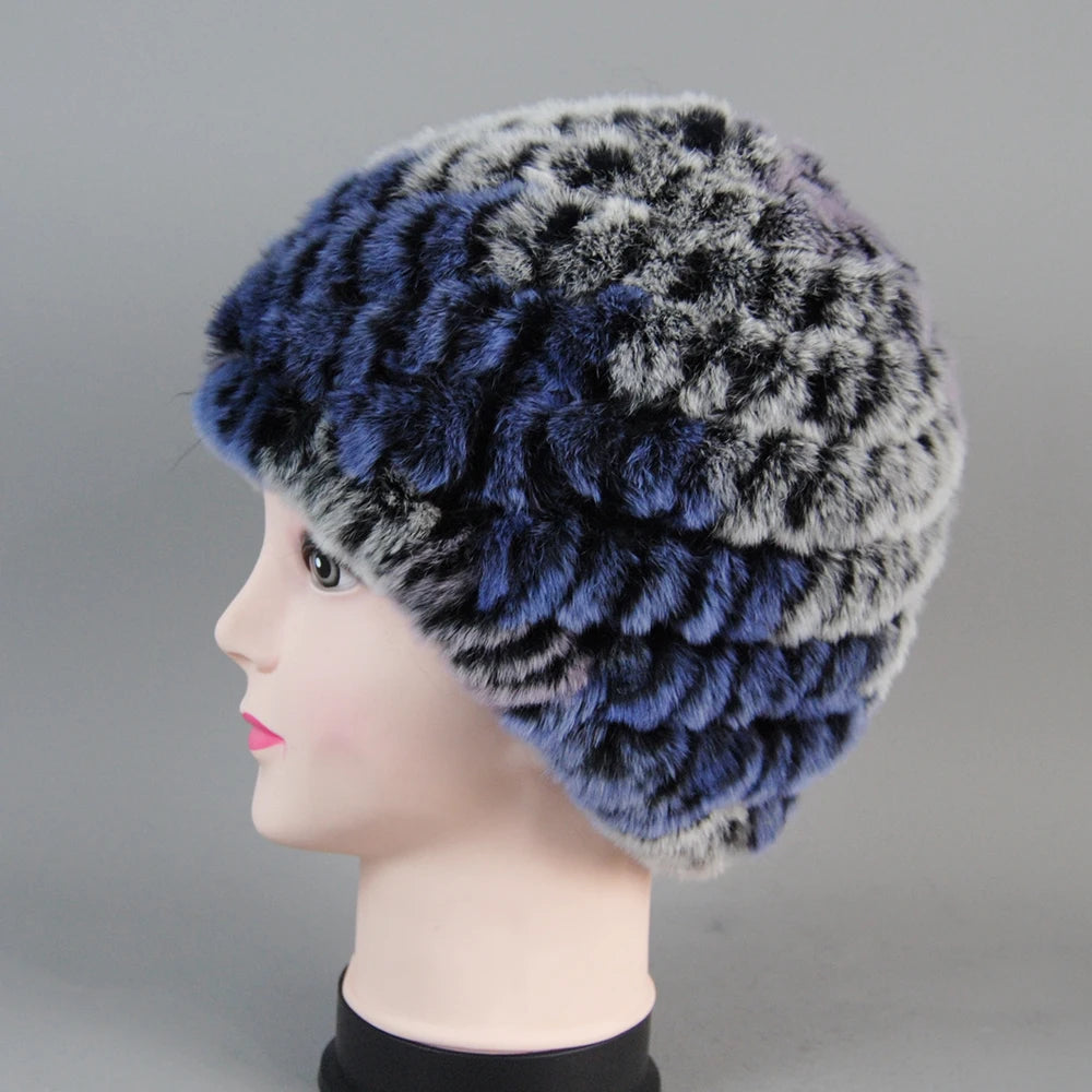 Real Rex Rabbit Winter Fur Hat For Women Russian Real Fur Knitted Cap