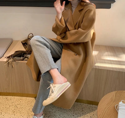 Long Wool Coat  Audrey Hepburn  Mid Length Slim Fit Woolen Overcoat