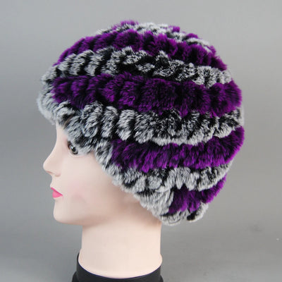 Real Rex Rabbit Winter Fur Hat For Women Russian Real Fur Knitted Cap