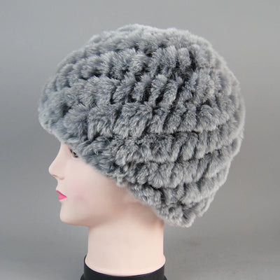 Real Rex Rabbit Winter Fur Hat For Women Russian Real Fur Knitted Cap