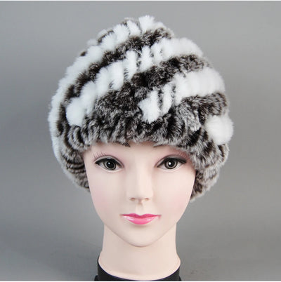 Real Rex Rabbit Winter Fur Hat For Women Russian Real Fur Knitted Cap
