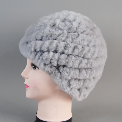 Real Rex Rabbit Winter Fur Hat For Women Russian Real Fur Knitted Cap