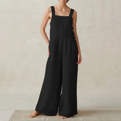 Women Cotton Linen Wide Leg Overalls Summer Fashion Off The Shoulder