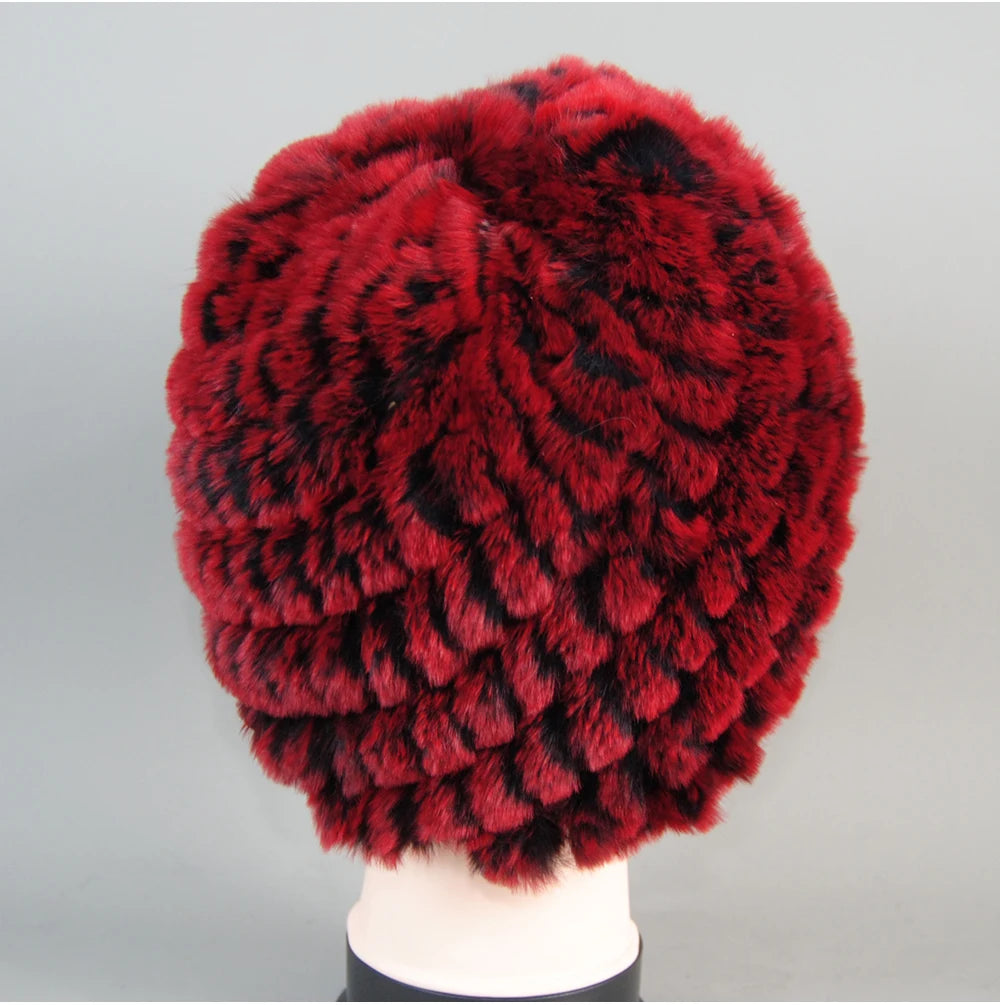 Real Rex Rabbit Winter Fur Hat For Women Russian Real Fur Knitted Cap