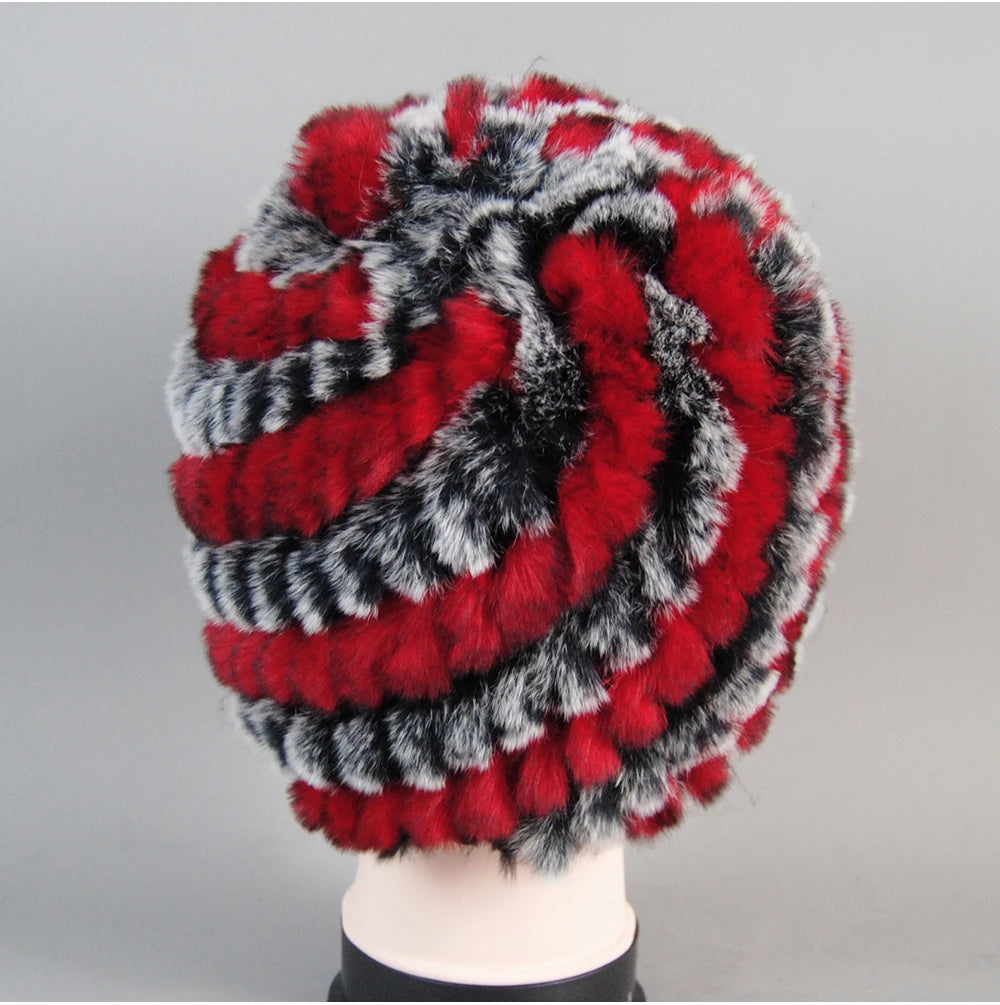 Real Rex Rabbit Winter Fur Hat For Women Russian Real Fur Knitted Cap