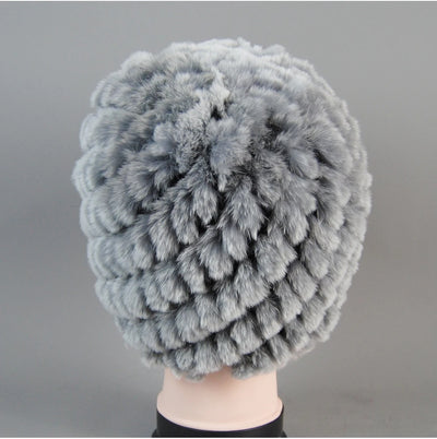 Real Rex Rabbit Winter Fur Hat For Women Russian Real Fur Knitted Cap