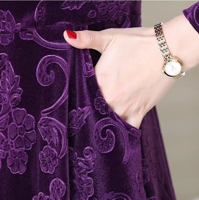 Maxi Dress Ankle-Length Women Dress  Pure Color Velvet Dress Dressing Up