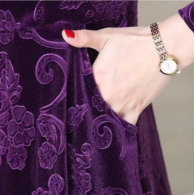 Maxi Dress Ankle-Length Women Dress  Pure Color Velvet Dress Dressing Up