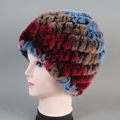 Real Rex Rabbit Winter Fur Hat For Women Russian Real Fur Knitted Cap