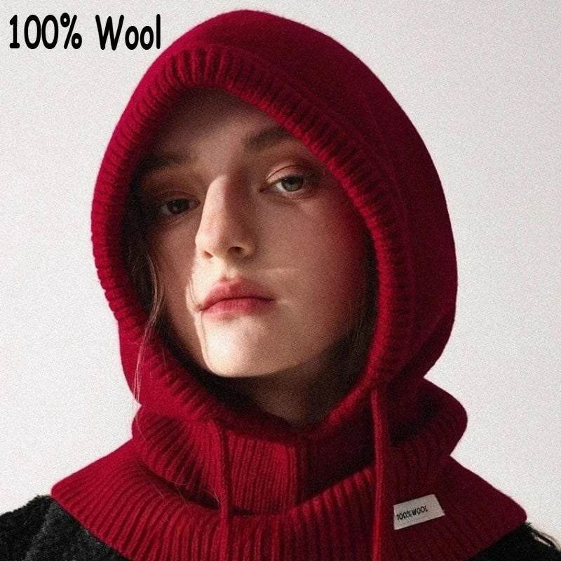 Wool Slouchy Balaclava Winter Hat for Women  Knitted Scarf