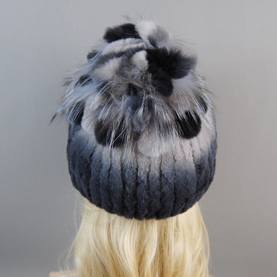 Luxury Women Fur Hat For Winter Handmade Natural Rex Rabbit Fox .