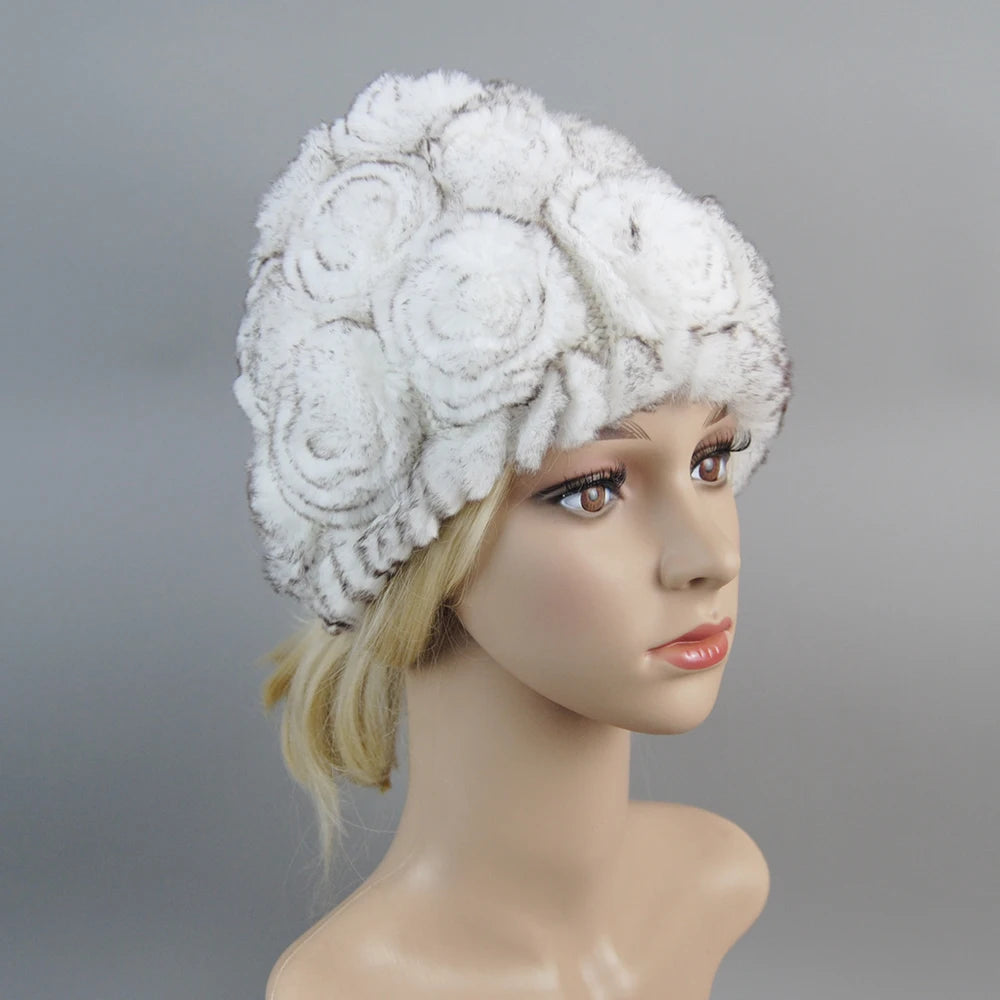 Winter Fur Hat Scarf Sets Natural Warm Real Rex Rabbit Fur