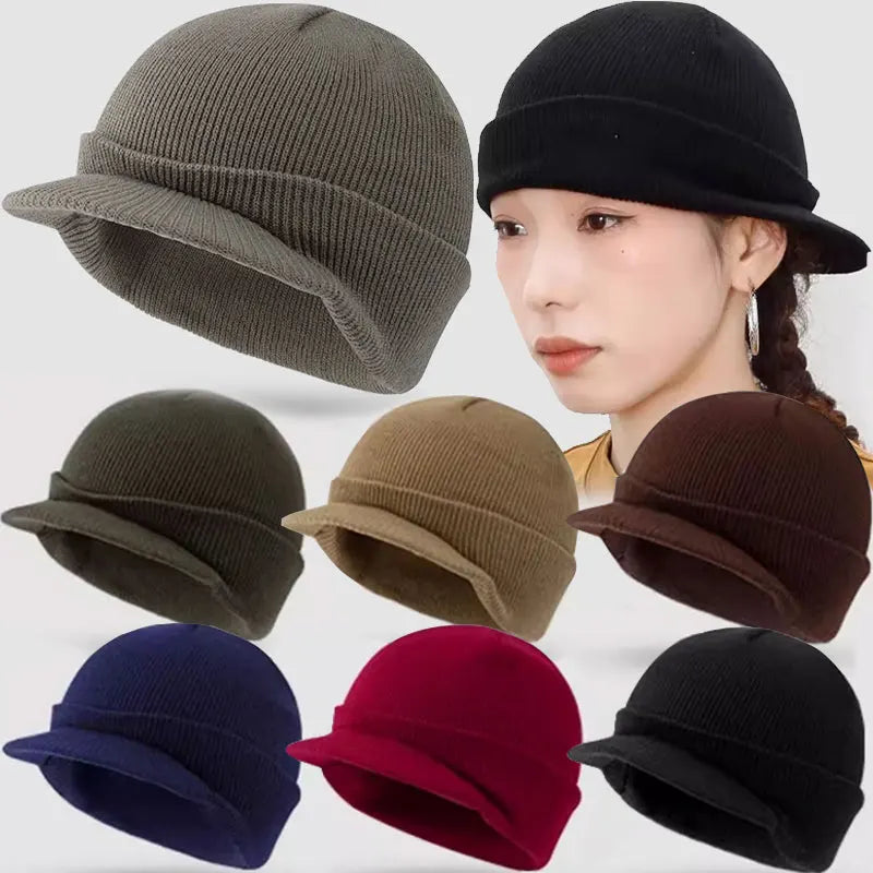 Hats Short-brimmed Woolen Army Peaked Caps Knitted Warm Hat