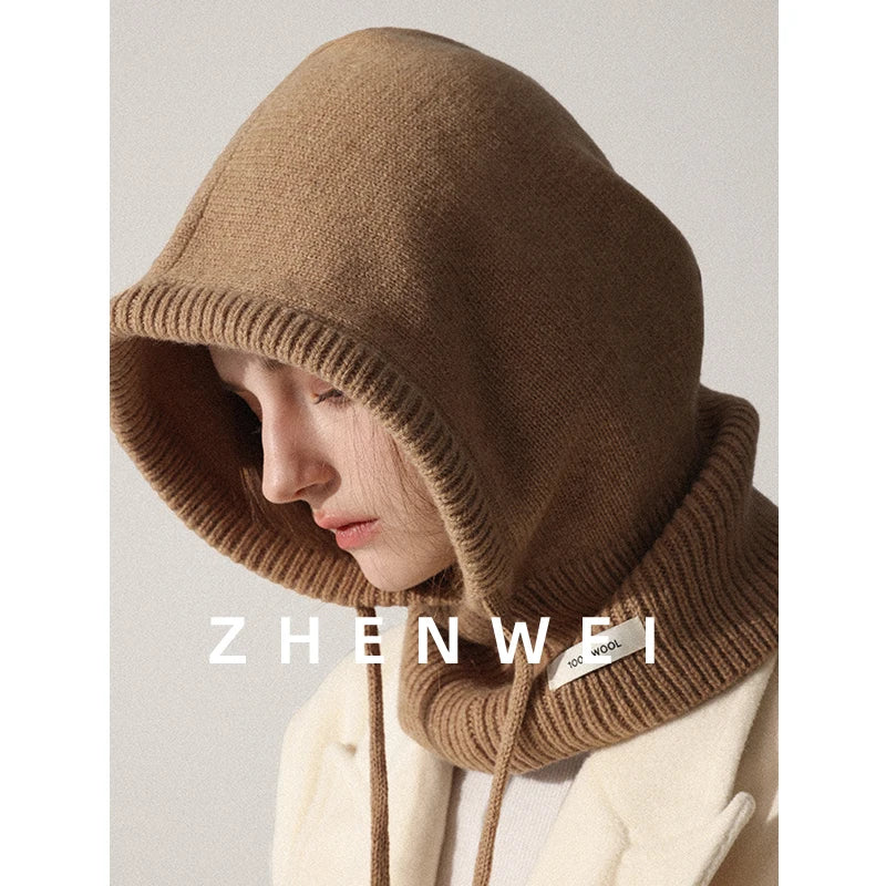 Wool Slouchy Balaclava Winter Hat for Women  Knitted Scarf