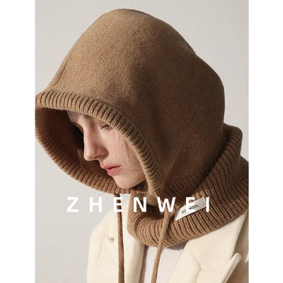 Wool Slouchy Balaclava Winter Hat for Women  Knitted Scarf