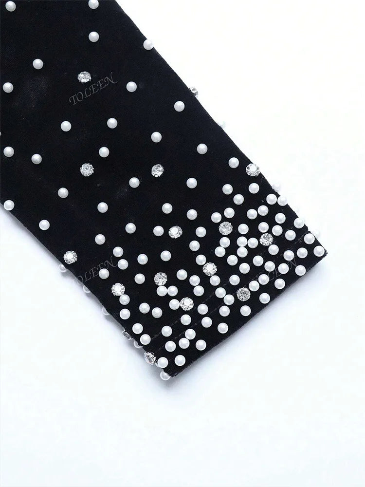 Elegant Velvet Dress With Bow Tie Backless Design 2024 New Luxury Diamond