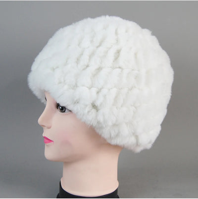 Real Rex Rabbit Winter Fur Hat For Women Russian Real Fur Knitted Cap