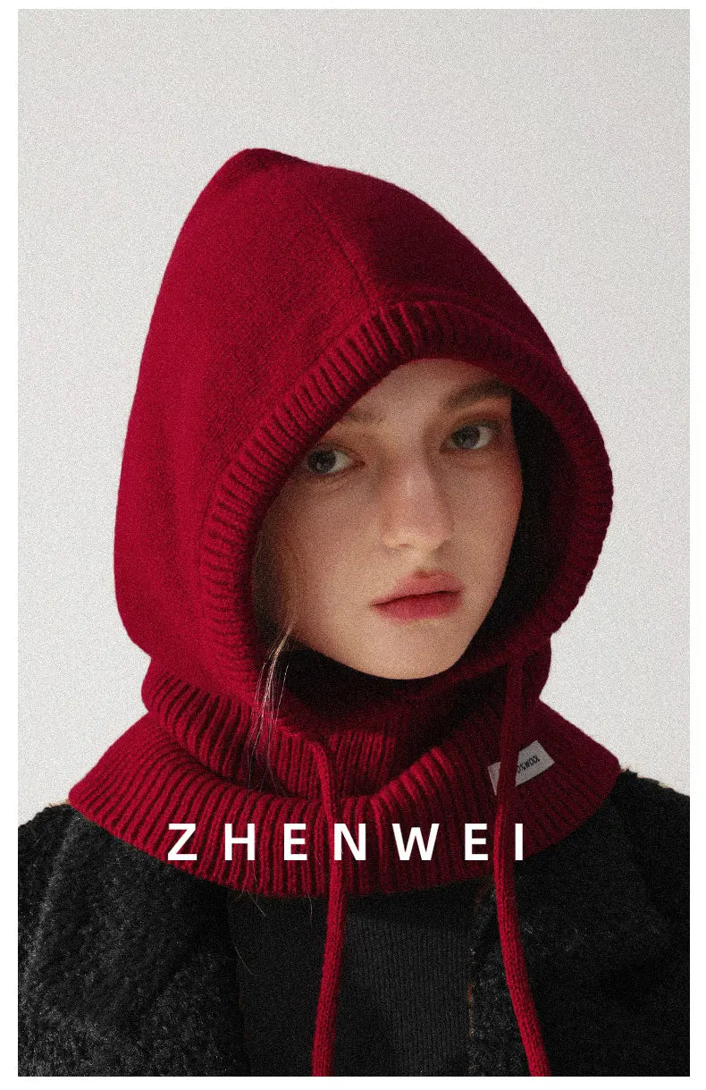 Wool Slouchy Balaclava Winter Hat for Women  Knitted Scarf