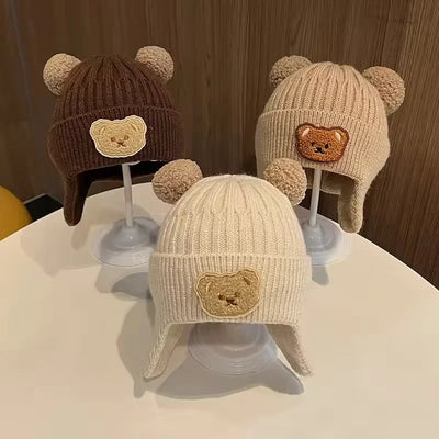Baby wool hat cute bear ear protection hat children winter